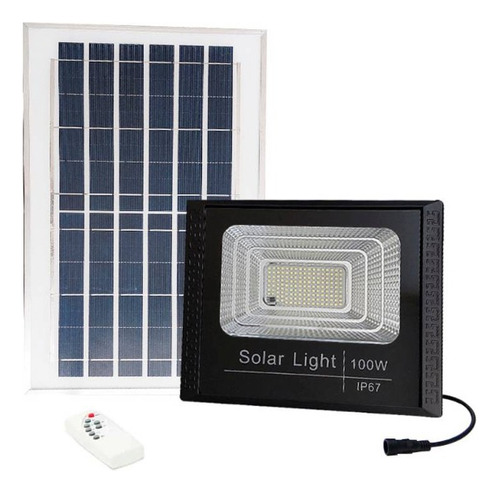 Foco 100w Exterior Ip67+ Panel Solar + Control Remoto