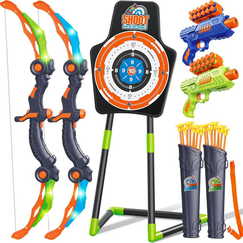 Set Tiro Con 2 Arcos Con Luces Led Y Dardos De Espuma Nerf