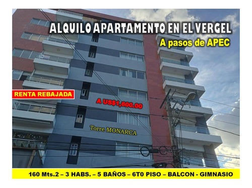 Alquilo Apto En Torre Monarca De El Vergel, 3 Habs. 160 Mts.2, Piso 6, Incluye Linea Blanca