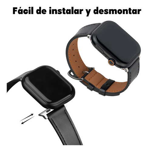 Cuero Genuino Elegante Para Apple Watch Series 42/44/45/49mm Ancho De La Correa 3.5 Cm Color Negro