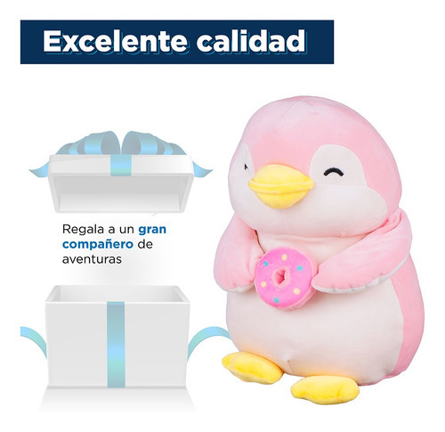Miniso Peluche Pingüino Con Dona 34x22 Cm Color Rosa
