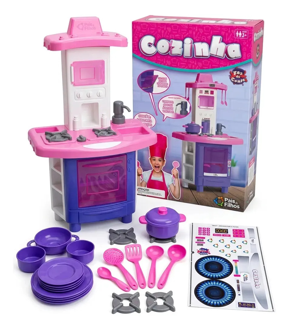 Kit Cozinha Fogão Infantil De Brinquedo Completa Sai Água