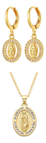 Medalla Collar Virgen De Guadalupe De Cobre,collar Y Aretes