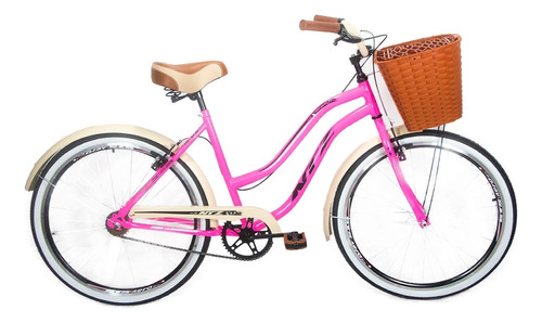 Bicicleta  de passeio Ntz Bikes Vintage Retro aro 26 M 1v freios v-brakes cor rosa com descanso lateral