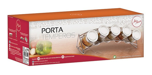 Imagem 3 de 3 de Porta Temperos 5 Peças + Suporte De Metal Curvado Meia Lua
