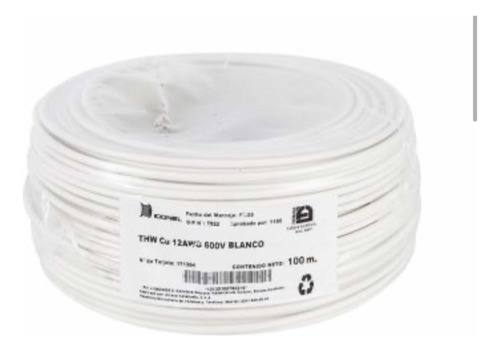 Cable Thw, 12 Awg Blanco, 100 M