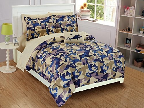 Edredón Camuflaje Beige Y Azul Para Niños/adolescentes