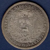 Comprar Moneda De Plata Real De 1\u002F2 Bolívar O 50 Céntimos De 1935