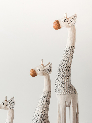 Adorno Deco Hogar Set X3 Jirafas Madera Escultura Blanco