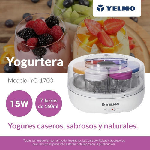 Imagen 2 de 9 de Yogurtera Fabrica De Yogurt Yelmo Yg-1700 7 Jarros + Recetas