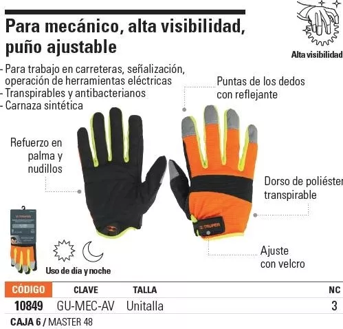 Guantes mecánico Truper, alta visibilidad con palma poliuretano