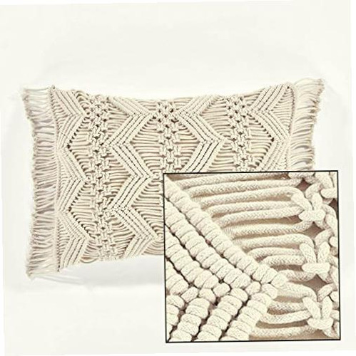 Lush Decor Studio Chevron Macrame Funda De Almohada Neutro Color Beige