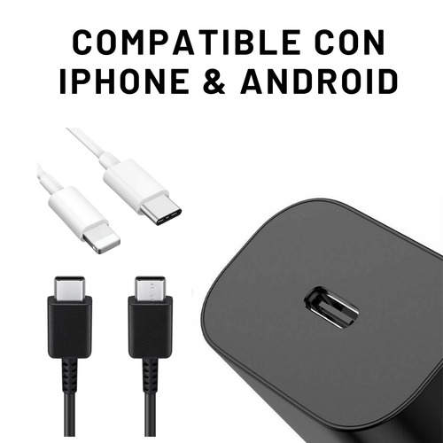 Cargador Cuadro 25w Carga Rápida Para Samsung Galaxy Android Negro