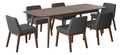 Juego De Comedor Extensible Cali De Madera Con 6 Sillas Diseño De La Tela De Las Sillas Gris Oscuro - Nogal