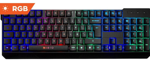Teclado gamer Nibio Strike K200 QWERTY color negro con luz RGB