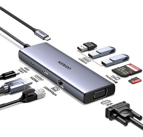 Adaptador Hub Usb C 9 En 1, 3 Usb-a/hdmi/vga/sd Ugreen 15600