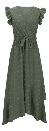 Vestido Casual De Encaje Bordado En Color Liso Con Puños En