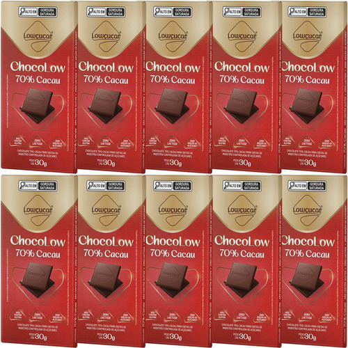 Chocolate Chocolow 70% Cacau Zero Lactose 30g Kit Com 10