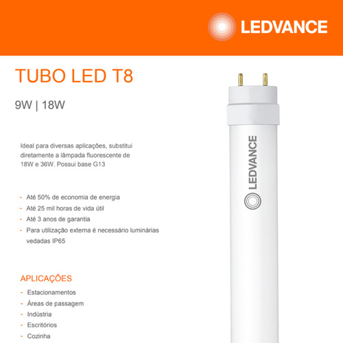 Kit 50 Lampada Led Tubular 18w 4000k T8 120cm 1850lm Neutro