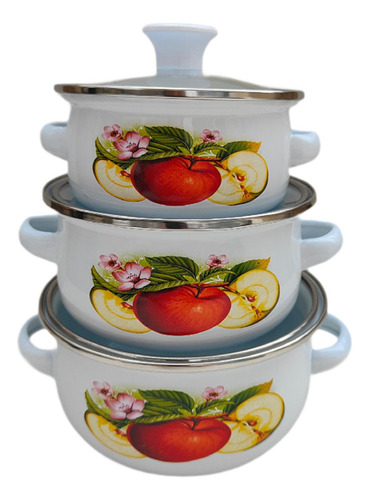 3pcs Esmaltpot Sopa De Sopa Profunda Y Manijas De Cocina