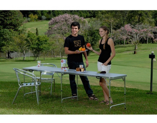 Imagem 7 de 7 de Mesa Aluminio Dobravel Brisa Mor 2,39 Mts Vira Maleta