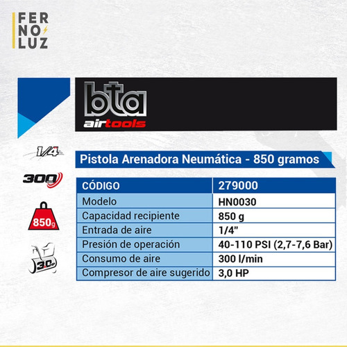 Imagen 4 de 5 de Pistola Arenadora Neumatica Gravedad Bta Profesional 279000