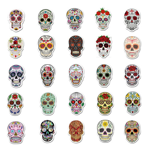 50 Pegatinas De Halloween Con Forma De Calavera De Azúcar De