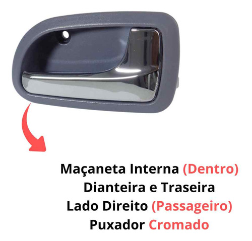 Maçaneta Interna Lado Direito Cromada Kia Picanto 2006-2011