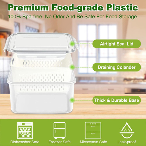 Contenedor De Verduras Con Filtro De Agua En Nevera 3pcs
