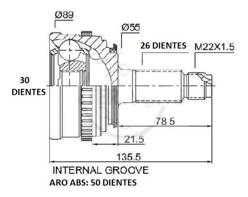 Homocinetica P/ Honda Civic Accord - 26/30 Lado Rueda Abs 50