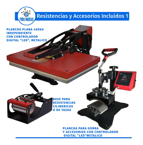 Combo 8 En 1 Plancha Plana 40x60 Impresora Sublimacion 12en1 Color Rojo