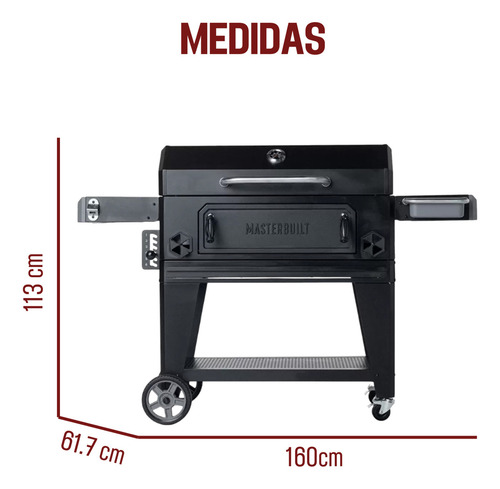 Parrila Asador Ahumador De Carbon Masterbuilt Con Rejillas Laterales 36 Lujo Movil Con Rueditas By Jc Color Negro