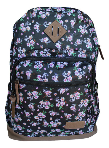 Mochila Urbana Escolar Casual Mujer Floreada 2024 Color Negro Diseño De La Tela Floreado