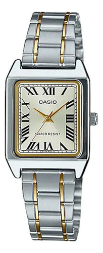 Reloj Casio Ltp-v007sg-9budf Mujer 100% Original Correa Plata Bisel Plata Fondo Beige