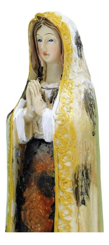 Imagem Nossa Senhora Fatima Resina Madeira Envelhecida 15cm