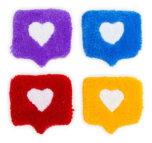 Set Portavasos Decorativos Corazón 4 Piezas Tufting 15x14cm Color Multicolor