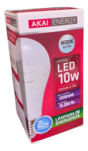 Lampara Led Bulbo Emergencia 10w 2 Hs Autonomia Akai Energy