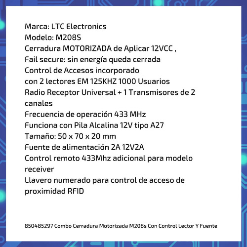 Imagen 6 de 10 de Combo Cerradura Motorizada M208s Con Control Lector Y Fuente