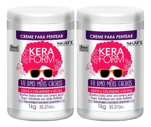 Kit 2 Und Keraform Creme Para Pentear Eu Amo Meus Cachos 1kg