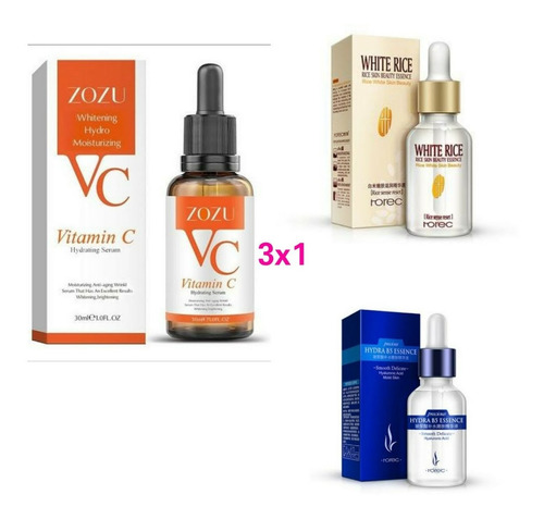 Trio Serum Vc Acido Hialuromico Arroz Ant-acne Aclara