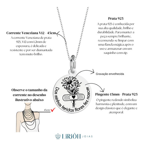 Colar Delicado Medalha Com Frase Gravada Joia Em Prata 925
