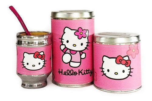 Combo Mate Aluminio Madera Yerbera Azucarera Hello Kitty