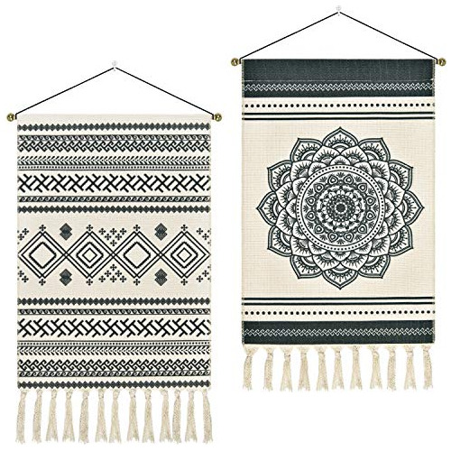 2 Piezas De Tapiz De Macramé Tejido Bohemio Mandala Ge...