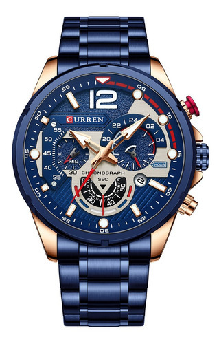 Reloj de lujo Curren 8395 para hombre con correa de caja original, color azul, bisel, color azul, fondo azul