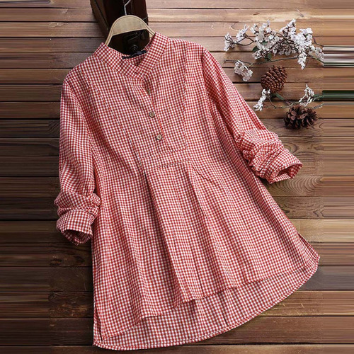 Camisa A Cuadros Con Botones Holgados De Manga Larga C Para