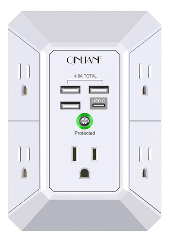 Multicontacto De Pared Con 5 Enchufes Y 4 Puertos Usb Blanco
