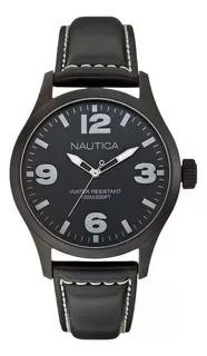 Reloj Hombre Nautica A13613g Negro Acero Con Correa De Piel