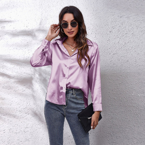 Increíble Cuello V Blusa Satén Moda Casual Elegante Diseños