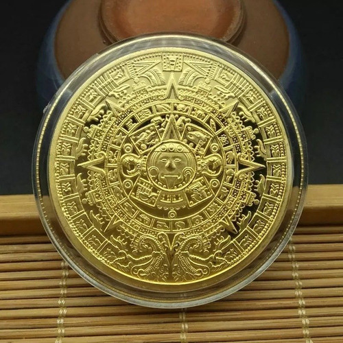 Moneda Maya Conmemorativa De Pirámide Azteca Chapado En Oro