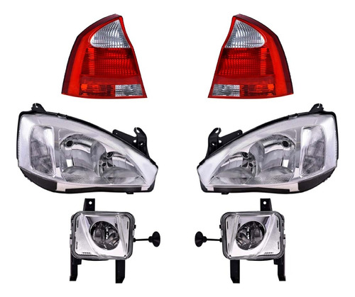 Paq 2 Calaveras + 4 Faros P/ Chevrolet Corsa 2003/2007 Depo